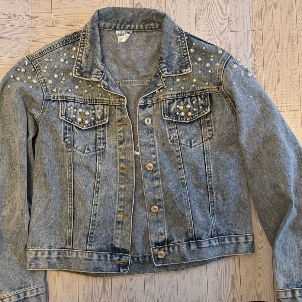 Blue Jean Jacket with Rhinestone Embellishments
